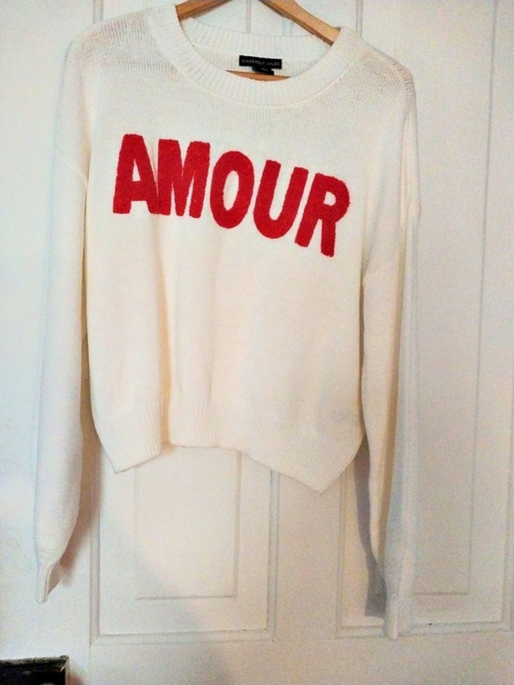 Sincerely Jules Amour Graphic Knit Sweater White & Red Large